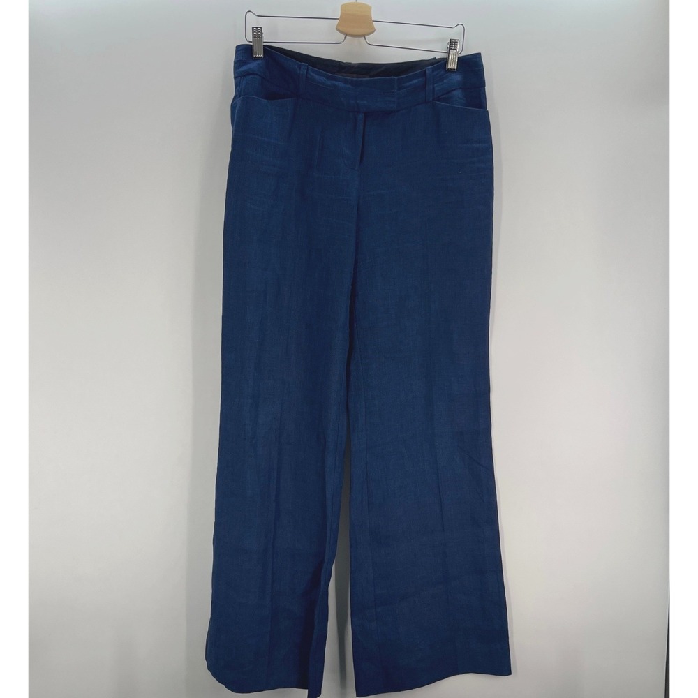 The Limited Cassidy Fit Blue Linen Wide Leg Pants Size 12 Reg Linen Trousers